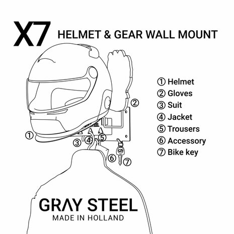 X7 helmet & gear wall mount Gun Metal